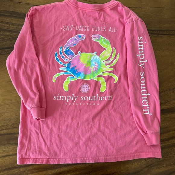 Simply Southern Kids Tie-Dye Crab Pink Long Sleeve Tee Size M - Picture 1 of 4